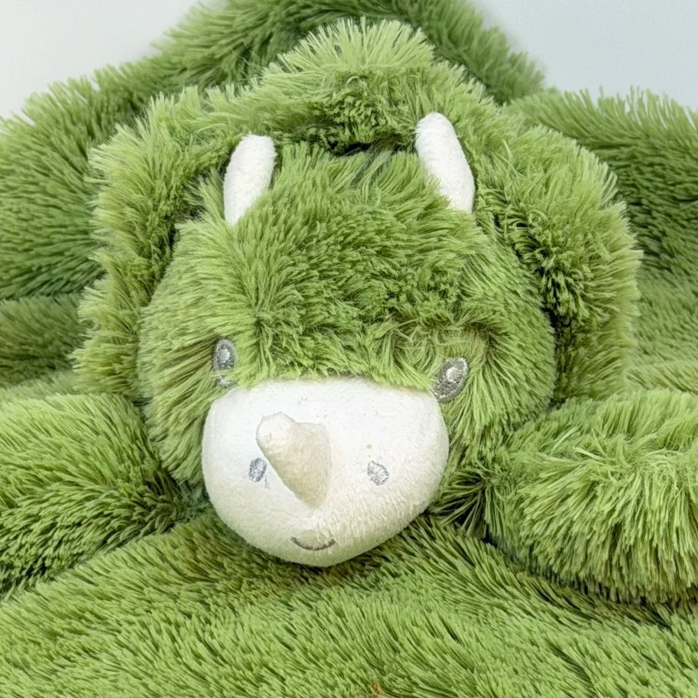 Oobles Security Blanket Green Triceratops Dinosaur Plush Shaggy Faux Fur Lovey